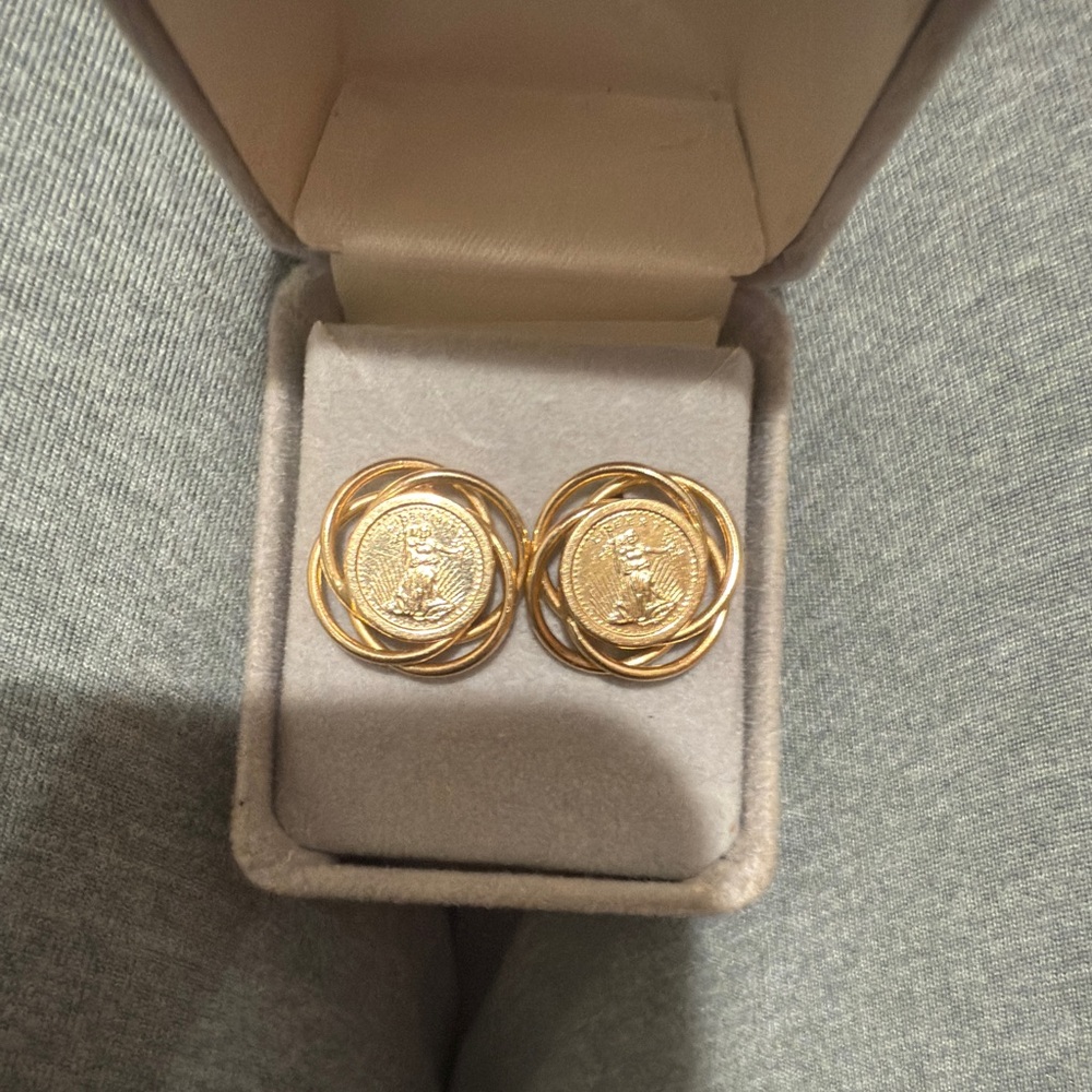14k solid gold liberty coin replica earrings